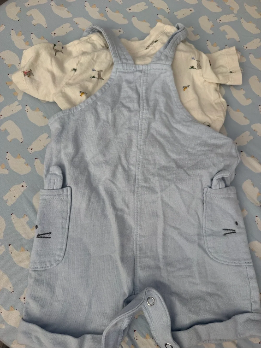 Carter's Light Blue Short Overalls with Wood-Style Buttons